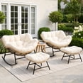 thumbnail image 1 of RADIATA Oversized Papasan Rocking Chairs with Ottomans, Set of 2, 5.1" Cushions and 450 lb Heavy-Duty Rattan Patio Lounge Rocker Set for Porch, Garden, Bedroom, Beige, 1 of 12