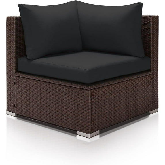 RADIATA® Outdoor Patio Wicker Corner Chair with Olefin Black Cushions Single Sofa Piece Comfortable Durable Furniture Sofa for Patio Balcony Gatherings Party