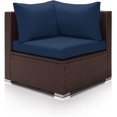 thumbnail image 1 of RADIATA® Outdoor Patio Wicker Corner Chair with Olefin Navy Cushions Single Sofa Piece Comfortable Durable Furniture Sofa for Patio Balcony Gatherings Party, 1 of 13