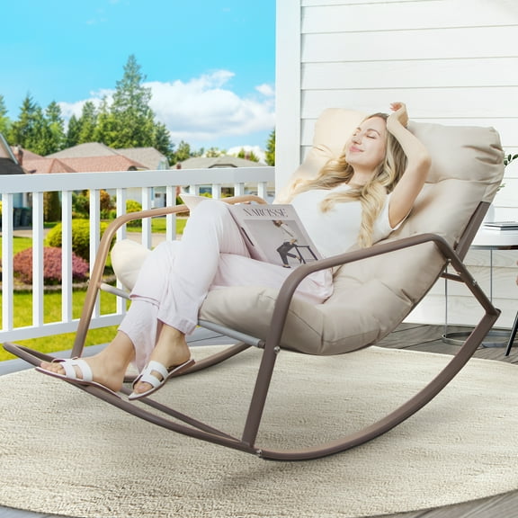 RADIATA Oversize Rocking Chair with Cushion & Footrest, Indoor Outdoor Rocking Chair Recliner, 450 lbs Capacity, Beige