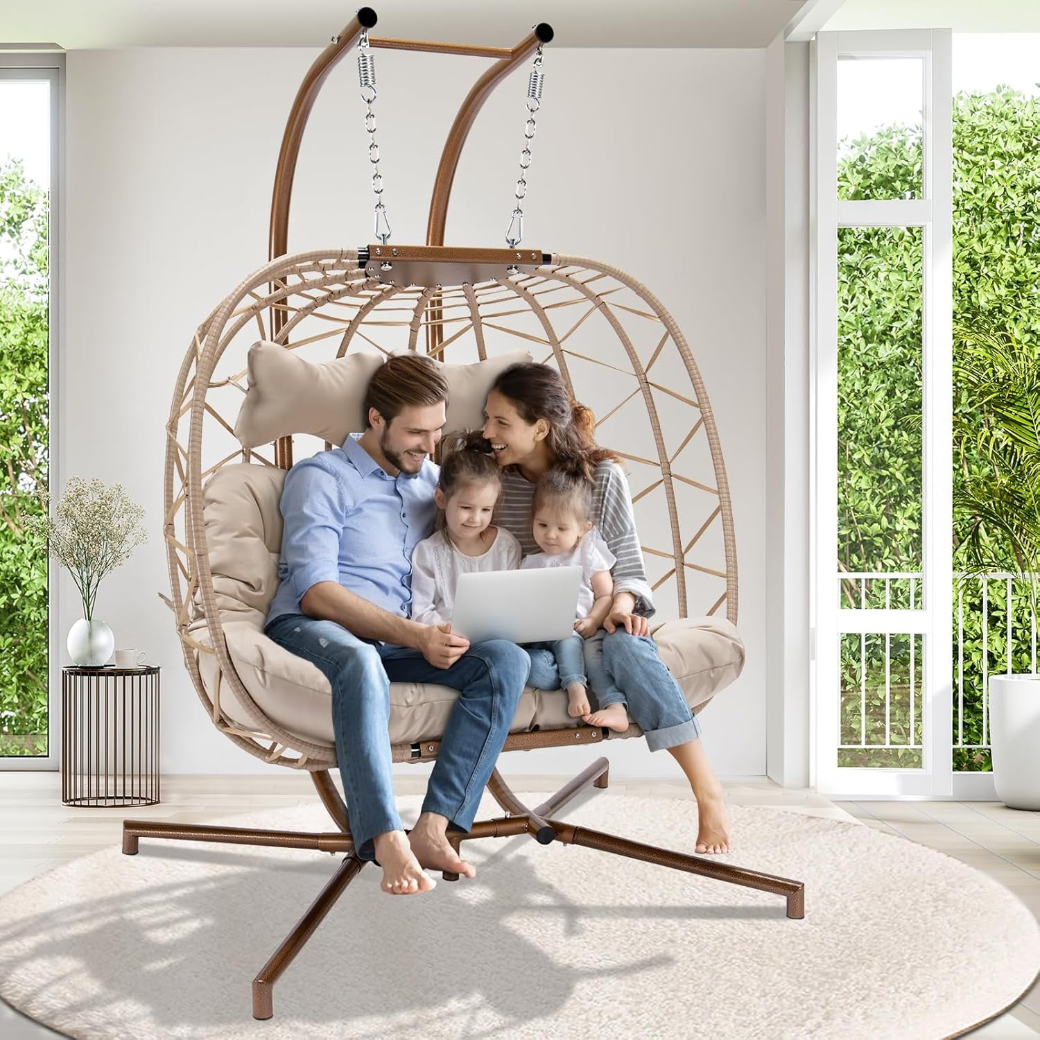 RADIATA Oversized 2 Person Swing Egg Chair Double Hanging Egg Chair with Stand Extra Large ...