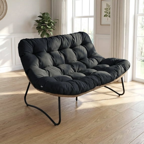 RADIATA Double Papasan Chair, 600 lbs Capacity Indoor Oversized Loveseat with 5.5" Thick Cushion, Dark Gray