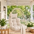 thumbnail image 1 of RADIATA Patio Hanging Egg Chair Without Stand, 5" Cushion 3-Second Folding Wicker Outdoor Swing Chair No Stand Tree or Ceiling Hanging for Garden, Porch, Balcony, 350 lb, Beige, 1 of 8