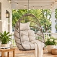 thumbnail image 1 of RADIATA Patio Hanging Egg Chair Without Stand, 5" Cushion 3-Second Folding Wicker Outdoor Swing Chair No Stand Tree or Ceiling Hanging for Garden, Porch, Balcony, 350 lb, Brown, 1 of 10