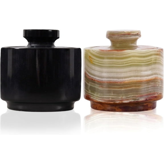 Radicaln Black & Green Marble 3" Salt Cellar with Lid – Handmade Salt Dish Set of 2 | Kitchen Salt Container, Spice Jars, Sugar Bowl & Seasoning Holder for Countertop Storage & Dining Décor