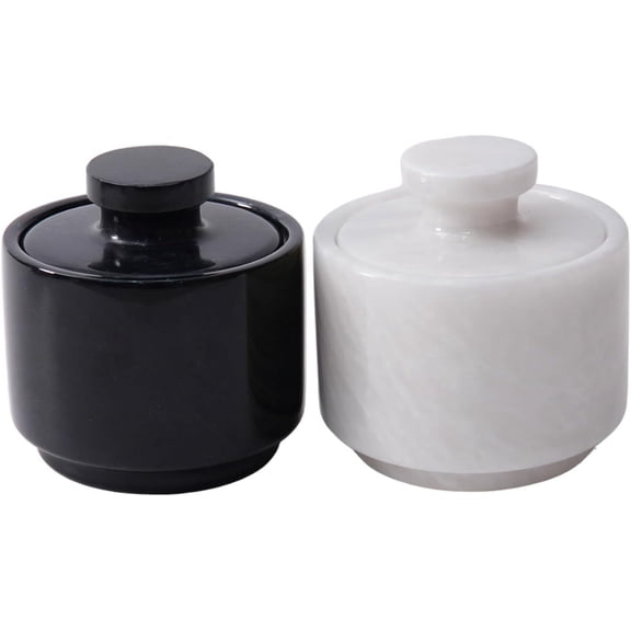 Radicaln Marble Salt Cellar with Lid 3" Black and White Salt Keeper Set of 2, Countertop Salt Container, Spice Jars, Sugar Bowl & Seasoning Holder for Kitchen Storage & Dining Décor