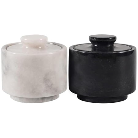 Radicaln Marble Salt Cellar with Lid 3 inches Black and White Handmade Table Salt Container set of 2 and Sugar Bowl For Kitchen Countertop, Ideal Salt Dish and Salt Jar for Celtic Salts
