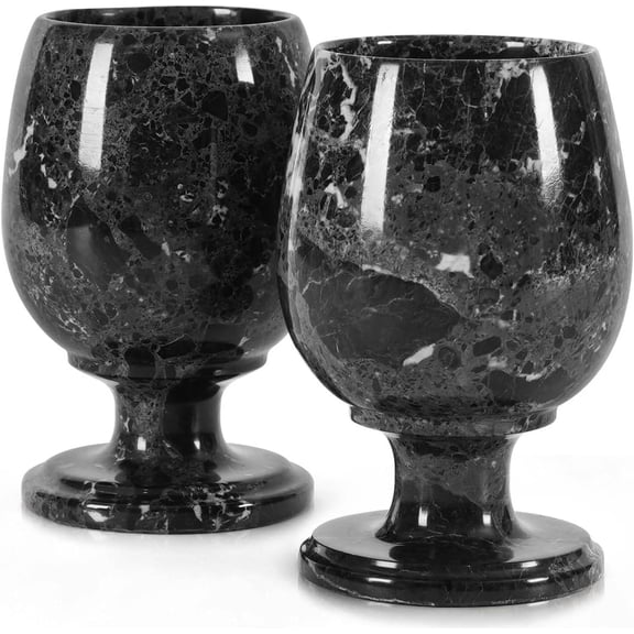 Radicaln 5 inches Black Marble Wine Glass Set of 2 - Stylish Drinking Glasses for Red & White Wine - Cocktail Tumblers, Whiskey & Martini Glassware