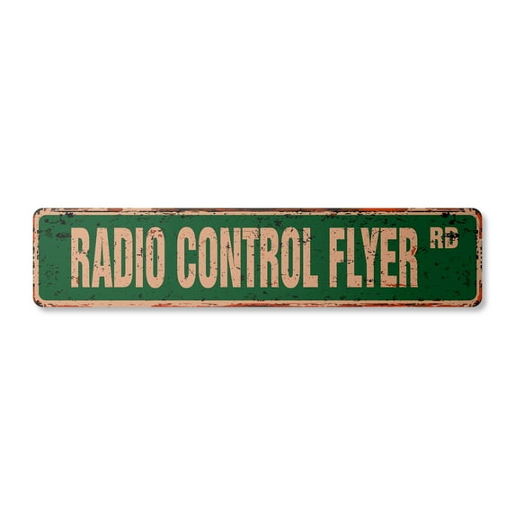 RADIO CONTROL FLYER Vintage Plastic Street Sign RC hobby plane helicopter cars | Indoor/Outdoor | 18" Wide
