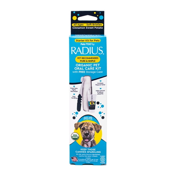 RADIUS All Ages Dog Dental Kit, 1 Toothbrush, 0.8oz Toothpaste, 1 Recycled Plastic Case, Clean Teeth
