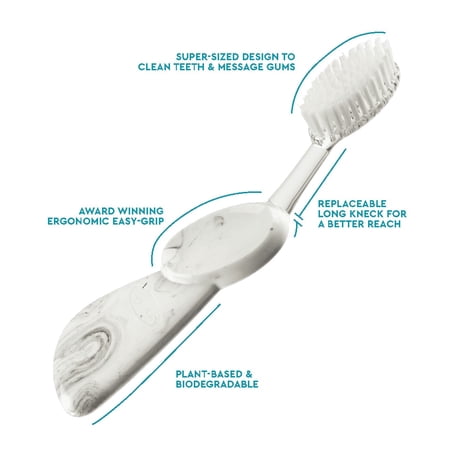 RADIUS Toothbrush Big Brush with Replaceable Head, Left Hand, Soft in Marble, BPA Free and ADA Accepted, Designed to Improve Gum Health and Reduce The Risk of Gum Disease