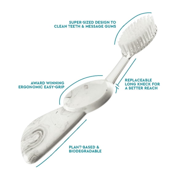 RADIUS Toothbrush Big Brush with Replaceable Head, Left Hand, Soft in Marble, BPA Free and ADA Accepted, Designed to Improve Gum Health and Reduce The Risk of Gum Disease