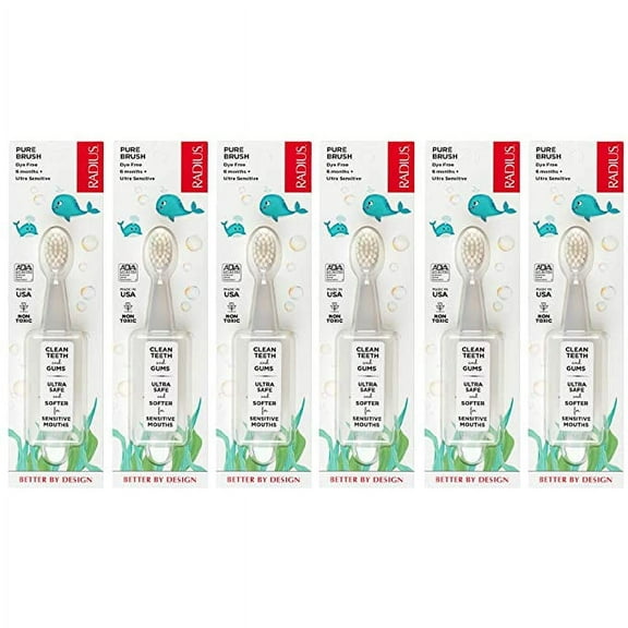 RADIUS Children's Toothbrush Pure Brush Ultra Soft BPA Free ADA Accepted Designed for Delicate Teeth for Kids 6 Months and Up - Clear - Pack of 6