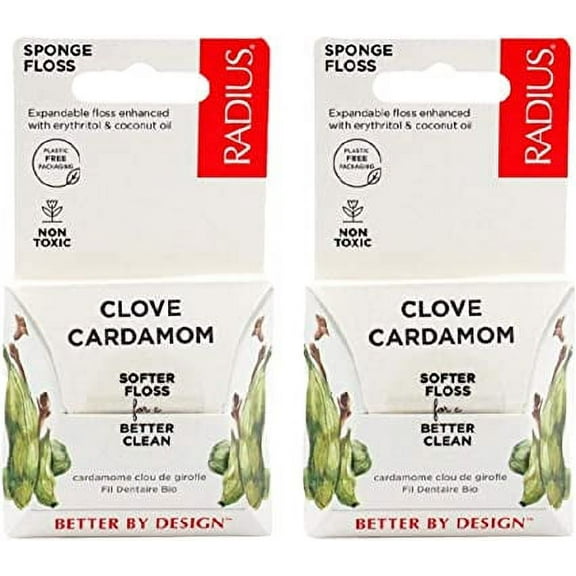RADIUS Clove Cardamom Dental Floss 55 Yards Vegan & Non-Toxic Oral Care Boost & Designed to Help Fight Plaque Clear - Pack of 2