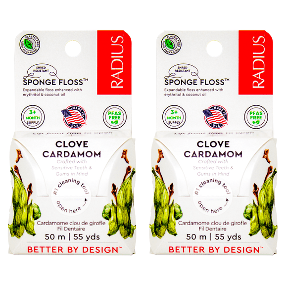 RADIUS Clove Cardamom Dental Floss 55 Yards Vegan & Non-Toxic Oral Care Boost & Designed to Help Fight Plaque Clear - Pack of 2