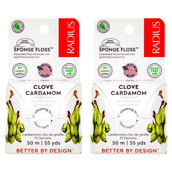 RADIUS Clove Cardamom Dental Floss 55 Yards Vegan & Non-Toxic Oral Care Boost & Designed to Help Fight Plaque Clear - Pack of 2