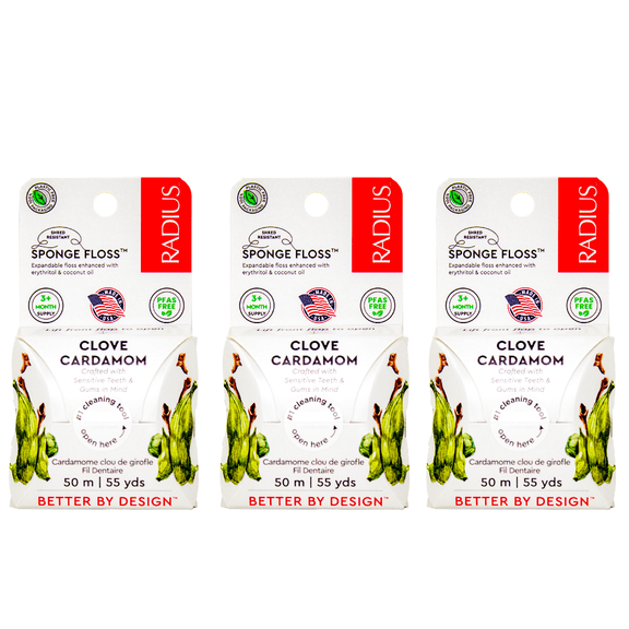 RADIUS Clove Cardamom Dental Floss 55 Yards Vegan & Non-Toxic Oral Care Boost & Designed to Help Fight Plaque Clear - Pack of 3