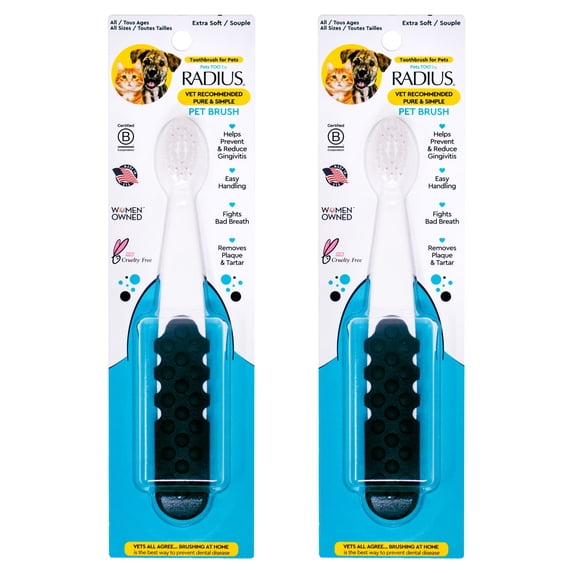 RADIUS Pet Toothbrush, Lush and Plus Soft Bristles, Designed to Clean Teeth and Help Prevent Tartar and Remove Plaque, Pack of 2