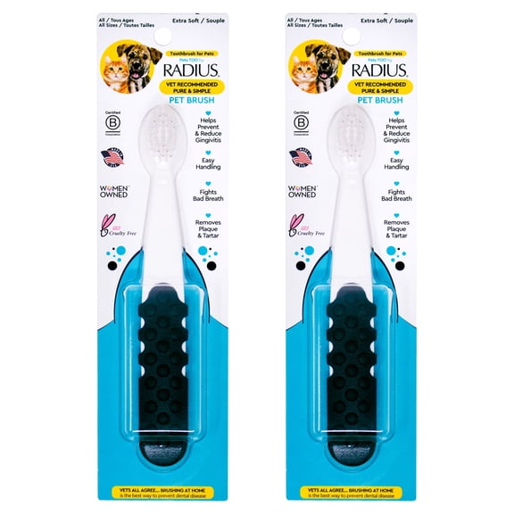 RADIUS Pet Toothbrush, Lush and Plus Soft Bristles, Designed to Clean Teeth and Help Prevent Tartar and Remove Plaque, Pack of 2