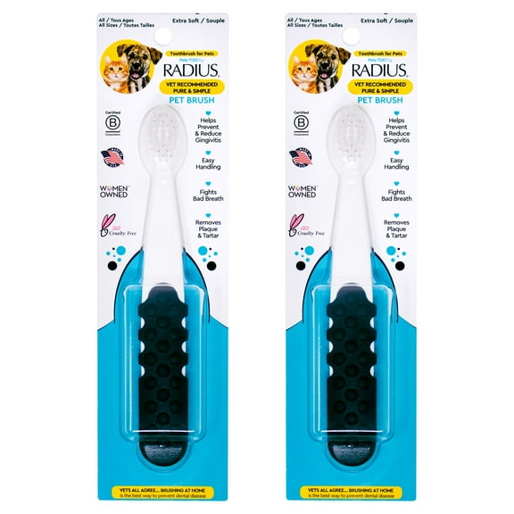 RADIUS Pet Toothbrush, Lush and Plus Soft Bristles, Designed to Clean Teeth and Help Prevent Tartar and Remove Plaque, Pack of 2