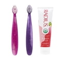 thumbnail image 1 of RADIUS Toddler Toothbrush and Toothpaste Bundle for Kids, 2 Pack Totz Extra Soft Brush in Pink and Purple and 1 Count Dragon Fruit Toothpaste, For Children 18 Months, 1 of 7