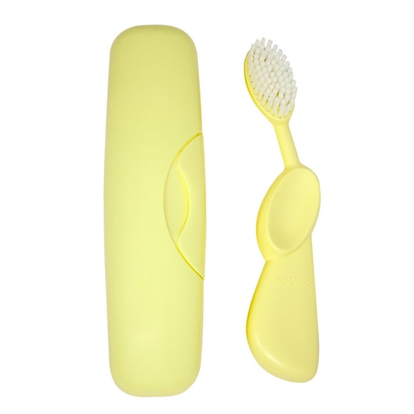 RADIUS Toothbrush Original Big Brush, BPA Free ADA Accepted - Left Hand - Lemon Yellow Brush with Lemon Yellow Case