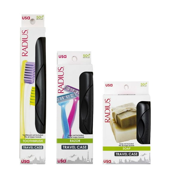 RADIUS Toothbrush Portable Travel Case Kit Standard Toothbrush Soap Razor Case Storage Box for Travel BPA Free 3 Count - Caviar Pearl