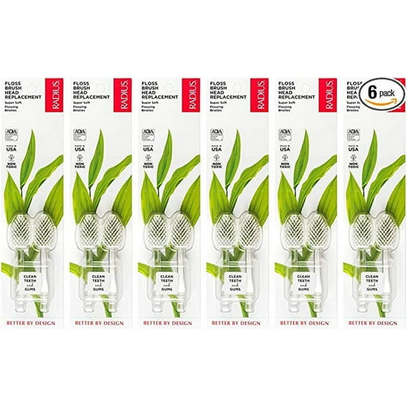 RADIUS Toothbrush Replacement Heads Super Soft Flossing Bristles 2-Count Improve Gum Health & Reduce Gum Issues - Pack of 6
