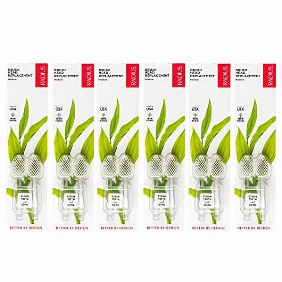 RADIUS Toothbrush Replacement Heads for Medium 2-Count Improve Gum Health & Reduce Gum Issues - Pack of 6