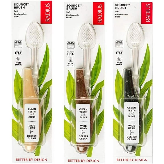 RADIUS Toothbrush Source Floss Brush BPA Free & ADA Accepted Improve Gum Health & Reduce Gum Issues - Soft - Cornstarch/ Wood/Money - Pack of 3