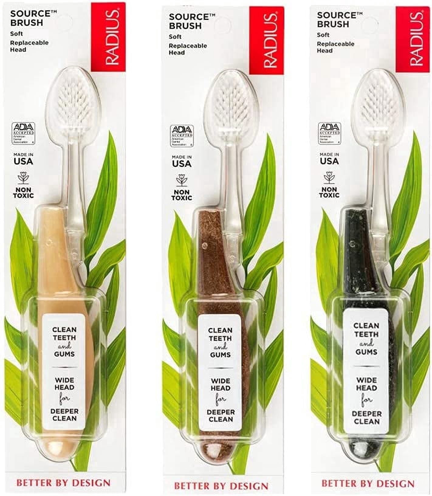 RADIUS Toothbrush Source Floss Brush BPA Free & ADA Accepted Improve Gum Health & Reduce Gum Issues - Soft - Cornstarch/Hemp/Money - Pack of 3