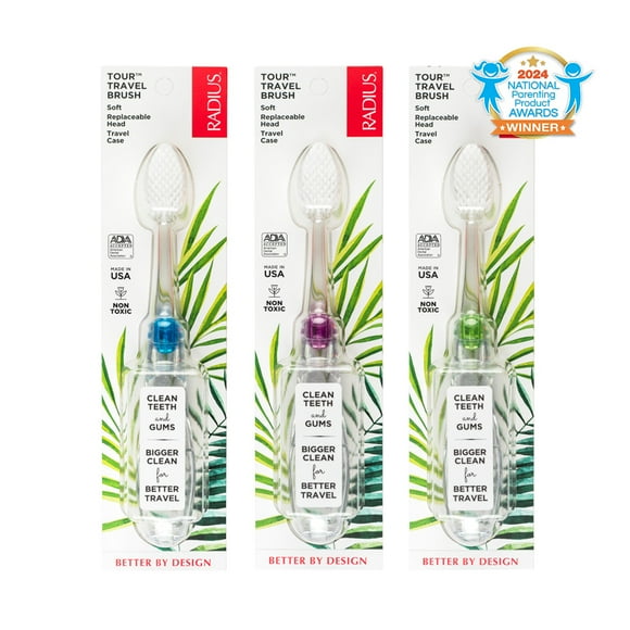 RADIUS Toothbrush TOUR Travel Brush Soft, Assorted Colors, 3 Count