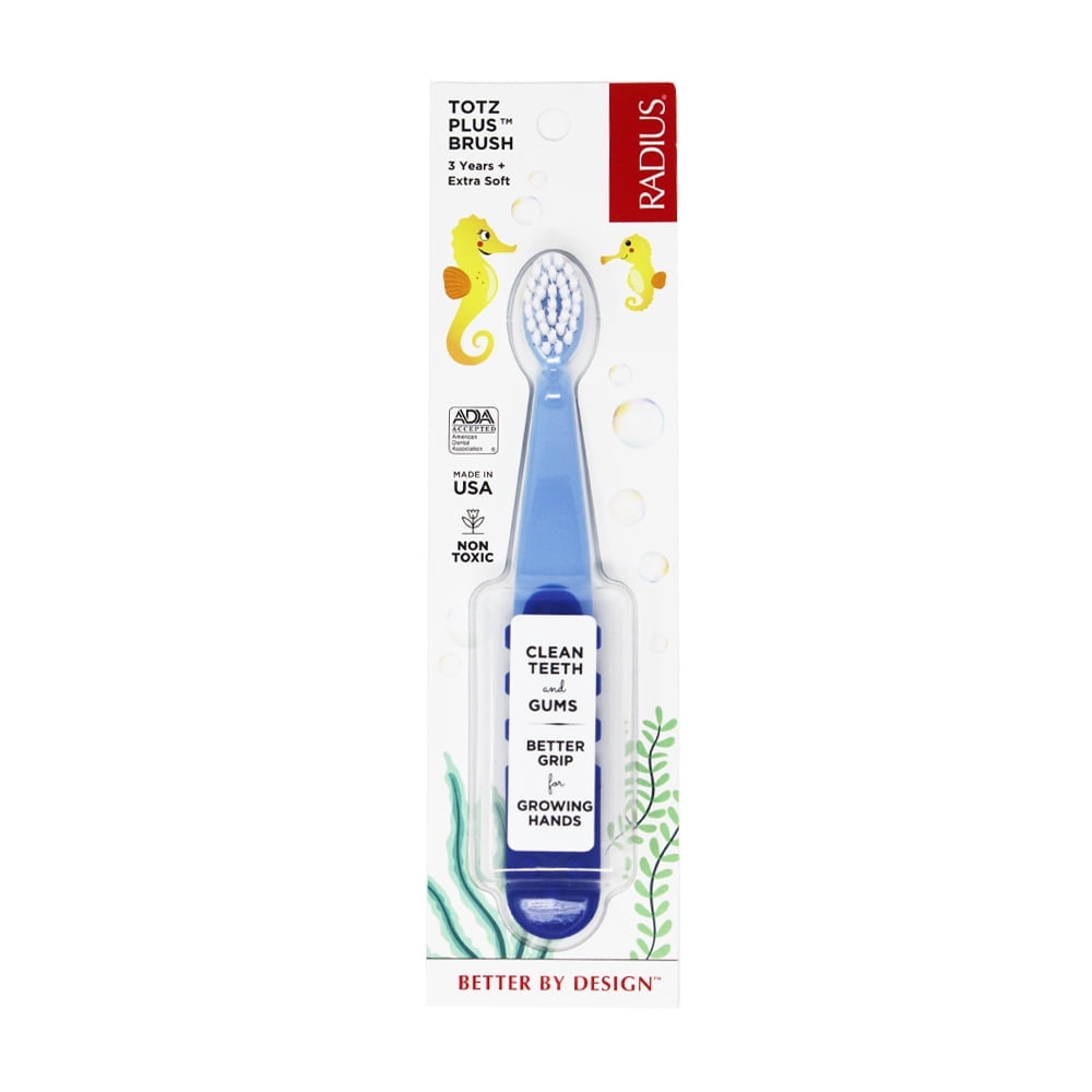 RADIUS Totz Plus Brush Kids Toothbrush Silky Soft BPA Free ADA Accepted Designed for Delicate Teeth & Gums for Children 3 Years & Up - Blue - Pack of 1