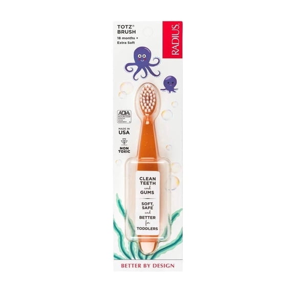 RADIUS Totz Toothbrush Extra Soft Brush BPA Free & ADA Accepted Designed for Delicate Teeth & Gums for Children 18 Months & Up - Orange - Pack of 1