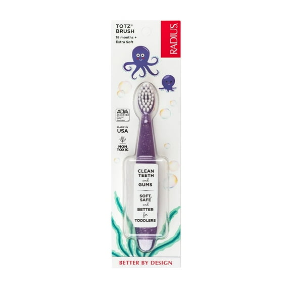 RADIUS Totz Toothbrush Extra Soft Brush BPA Free & ADA Accepted Designed for Delicate Teeth & Gums for Children 18 Months & Up - Purple - Pack of 1