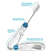 RADIUS Tour Travel Brush & Case with Replaceable Brush Head ADA Accepted Toothbrush Improve Gum Health - Blue - Pack of 1