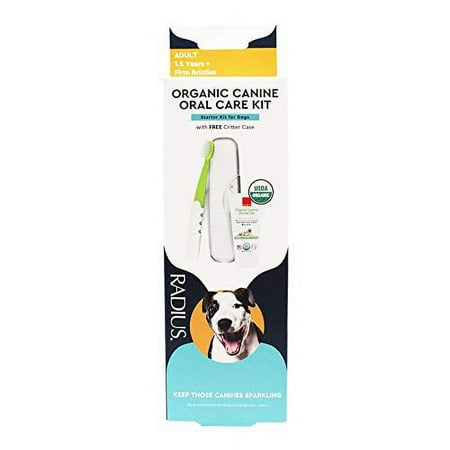 Radius Pura Naturals Firm Bristles Adult Dog Pet Toothbrush and Tooth Gel, Kit, 2 Pack