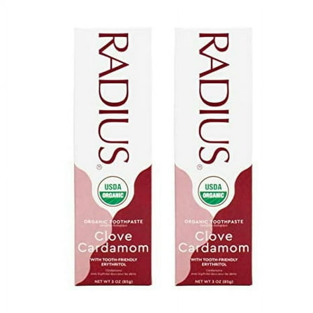RADIUS USDA Organic Clove Cardamom Toothpaste 2 Count, 3oz , Non Toxic , Designed to Improve Gum Health and Help Prevent Cavities