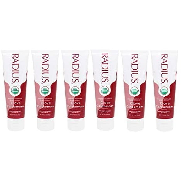 RADIUS USDA Organic Clove Cardamom Toothpaste 6 Count, 3oz , Non Toxic , Designed to Improve Gum Health and Help Prevent Cavities