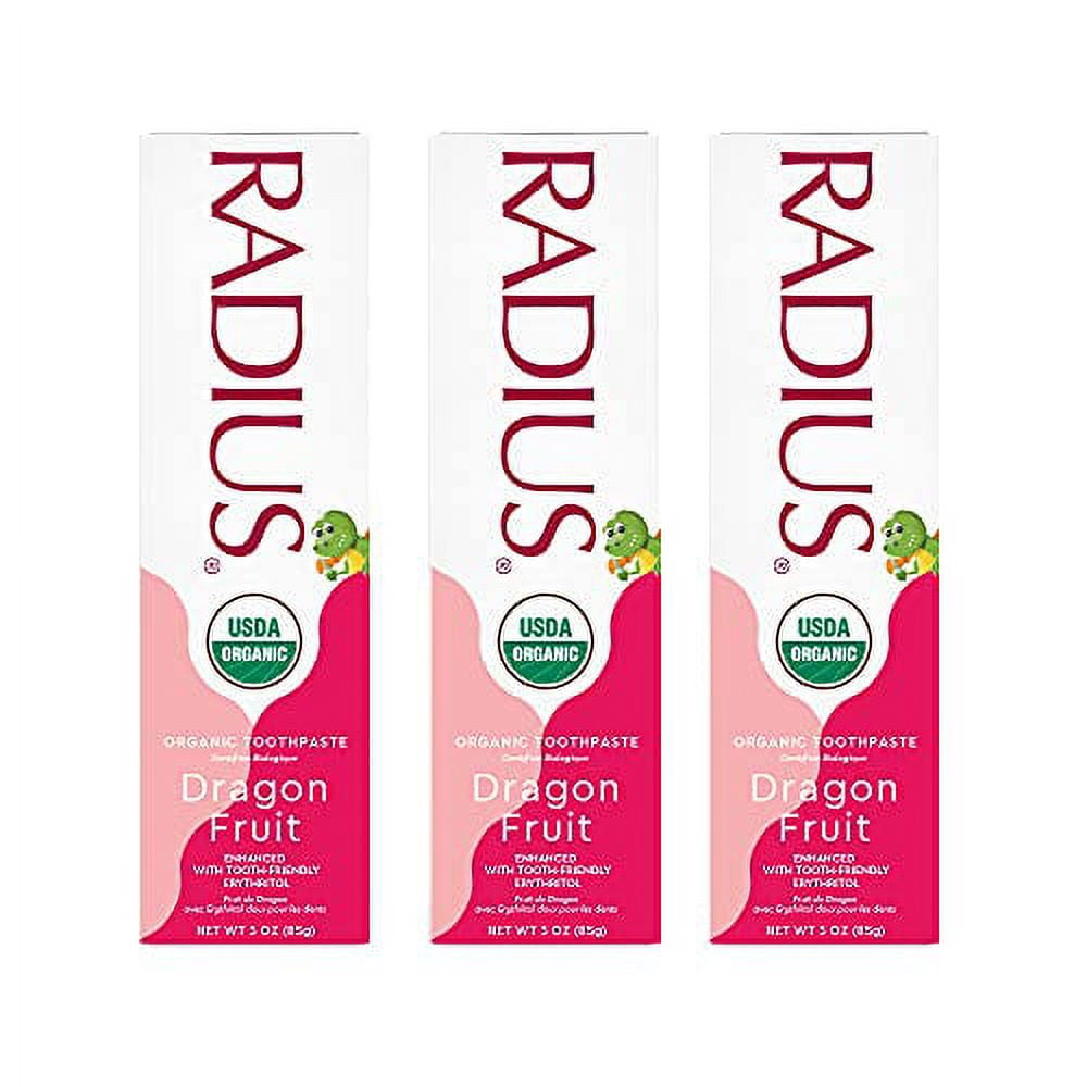 RADIUS USDA Organic Kids Toothpaste 3oz Non Toxic Chemical-Free Gluten-Free Designed to Improve Gum Health for Children's 6 Months and Up - Dragon Fruit - Pack of 3