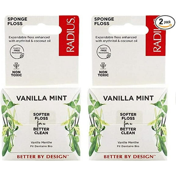 RADIUS Vanilla Mint Dental Floss 6 Count, 55 yards, Plastic-Free Packaging, Vegan and Non-Toxic, Erythritol for an Oral Care Boost, Total Tooth and Gum Protection