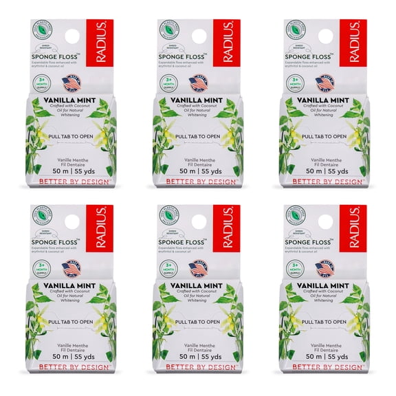 Radius 792727 Vegan Sponge Floss - Vanilla Mint - Pack of 6