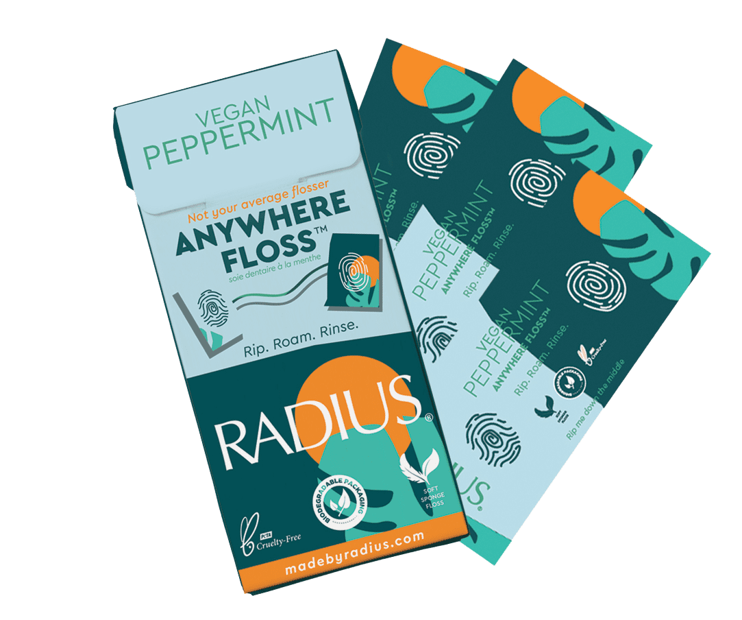 RADIUS Vegan Peppermint Anywhere Floss Travel Dental Floss for Oral