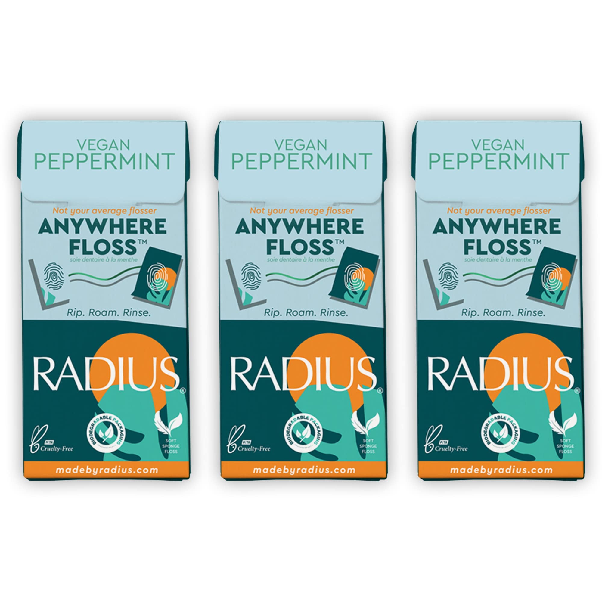 RADIUS Vegan Peppermint Anywhere Floss Travel Dental Floss for Oral