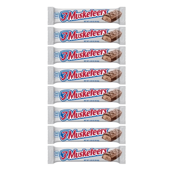 RADYAN 3 Musketeers Milk Chocolate Candy Bars, Full Size, Crispy Snack, 8-Count, 1.92 oz