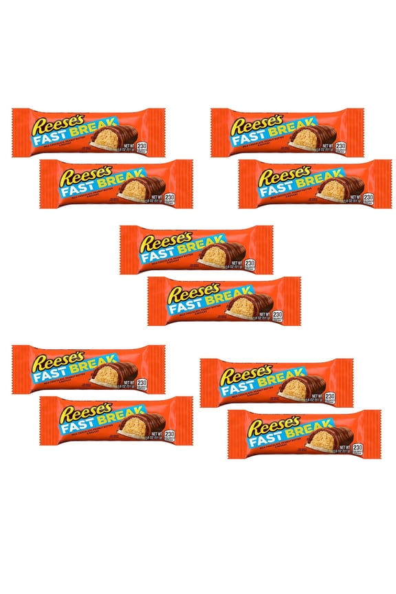 REESE'S FAST BREAK Peanut Butter Nougat Candy Bars, 10 Pack, 1.8 oz
