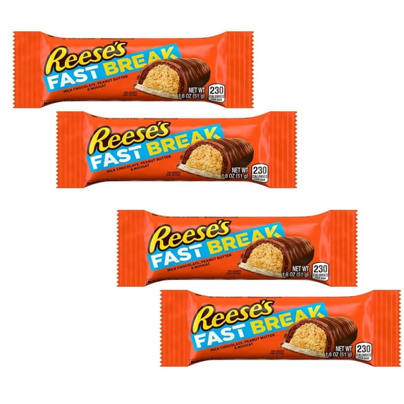 RADYAN REESE'S FAST BREAK Peanut Butter Nougat Candy Bars, 4 Pack, 1.8 oz, Kosher