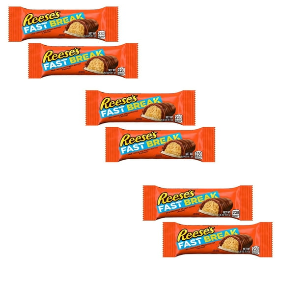 RADYAN REESE'S FAST BREAK Peanut Butter Nougat Candy Bars, 6 Pack, 1.8 oz, Kosher