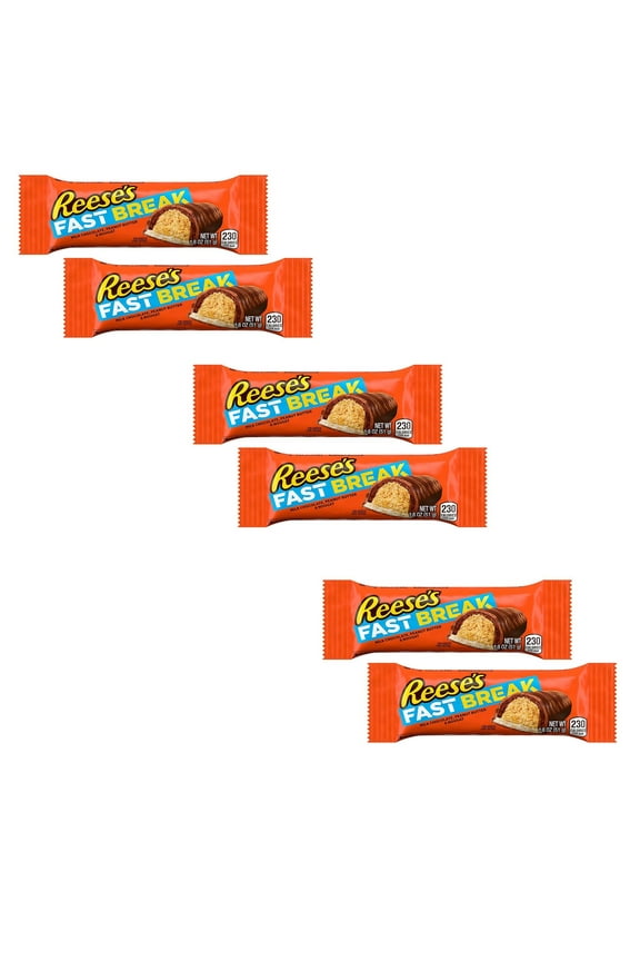 REESE'S FAST BREAK Peanut Butter Nougat Candy Bars, 6 Pack, 1.8 oz, Kosher