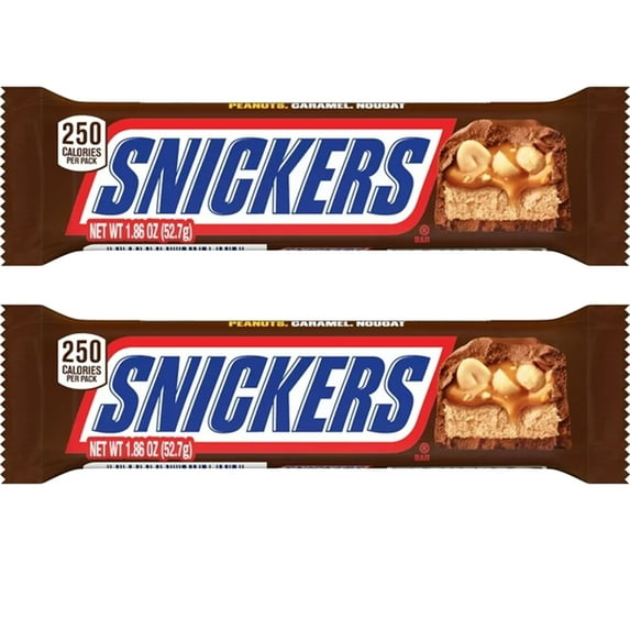 RADYAN Snickers Full Size Milk Chocolate Caramel Candy Bars, 2 Pack, 1.86 oz